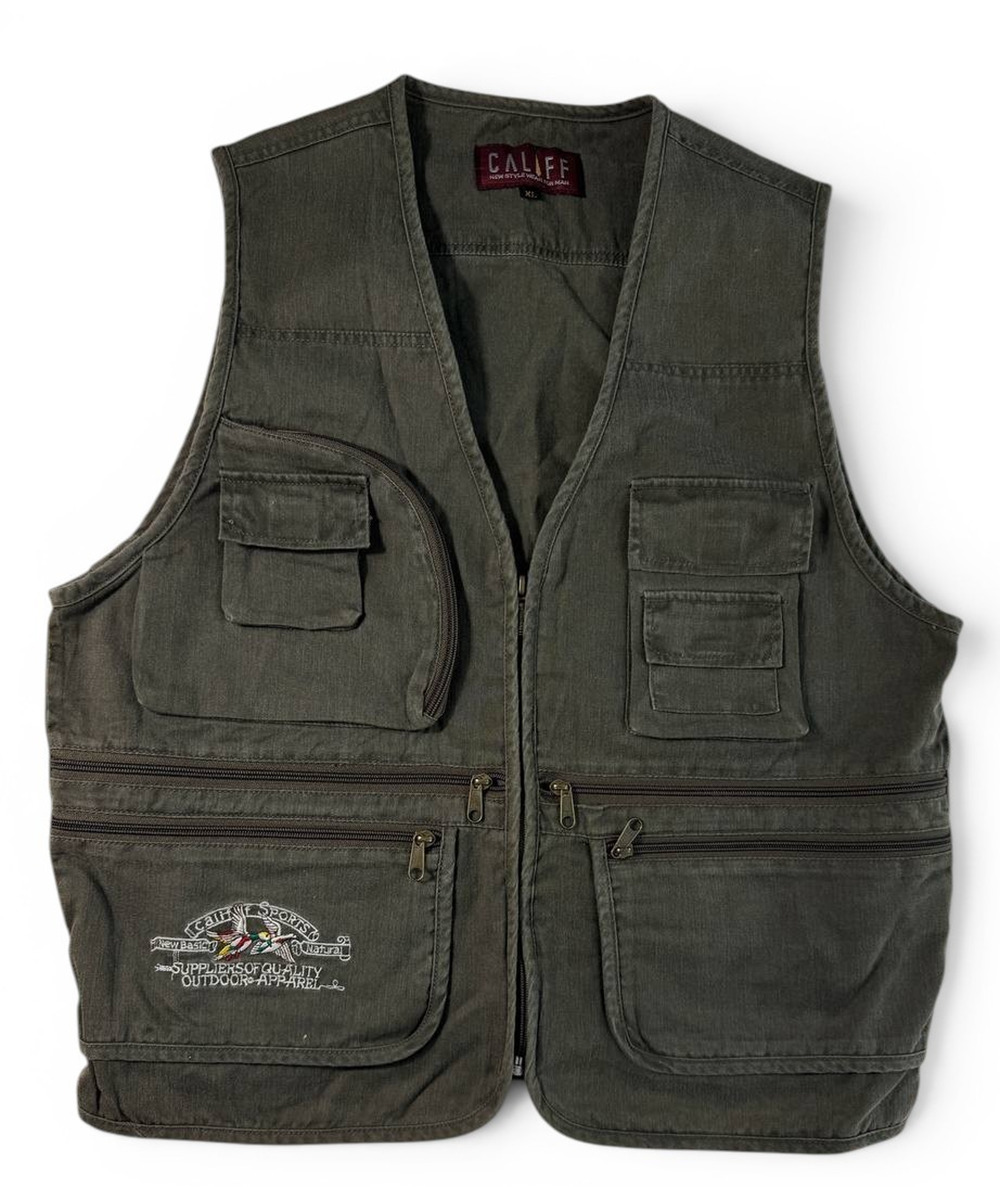 Vintage Califf Outdoor Utility Fishing Hunting Vest XL Green Multi Pocket